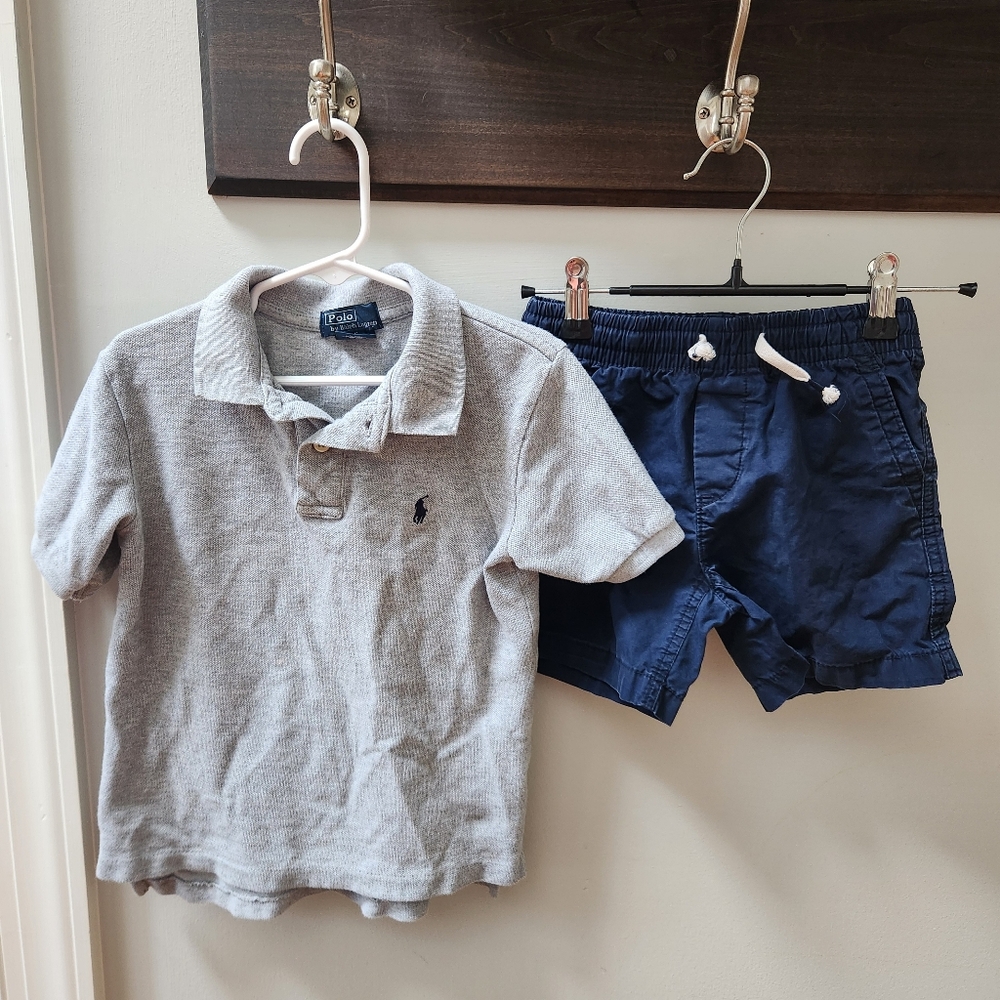 Polo Ralph Lauren Grey Polo & GAP Navy Shorts Size 5